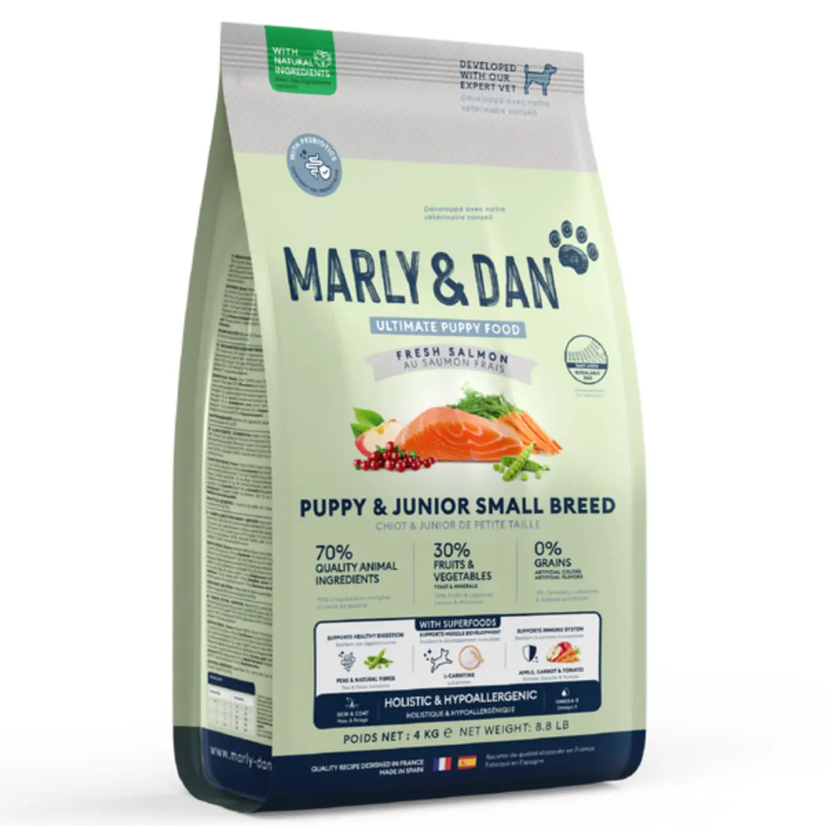 MARLY&DAN Puppy&Junior Small Breed, XS-S, Somon, hrana uscata fara cereale caini junior, 1.5kg - Image 2