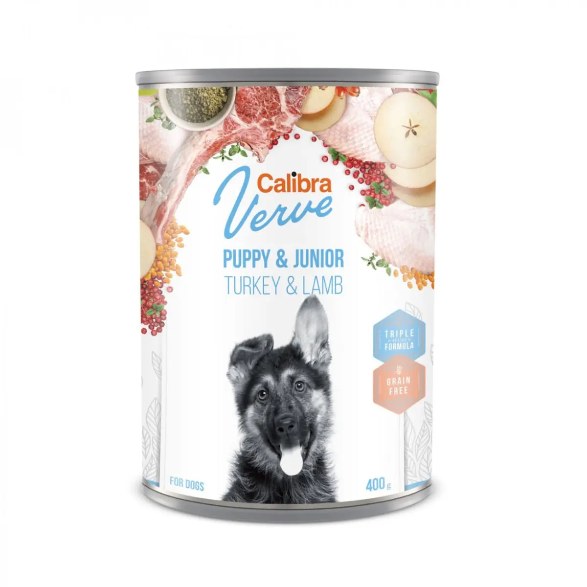 CALIBRA Verve GF Puppy&Junior, XS-XL, Curcan si Miel, conserva hrana umeda fara cereale caini junior, (pate), 400g