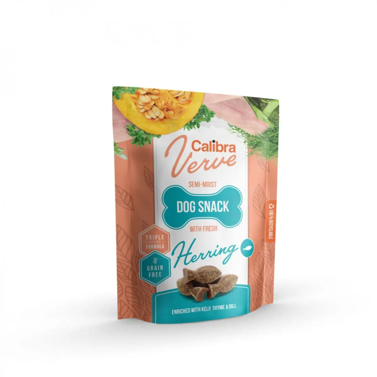 CALIBRA Verve GF Semi-Moist Snack, XS-XL, Hering, punguta recompense fara cereale caini, 150g