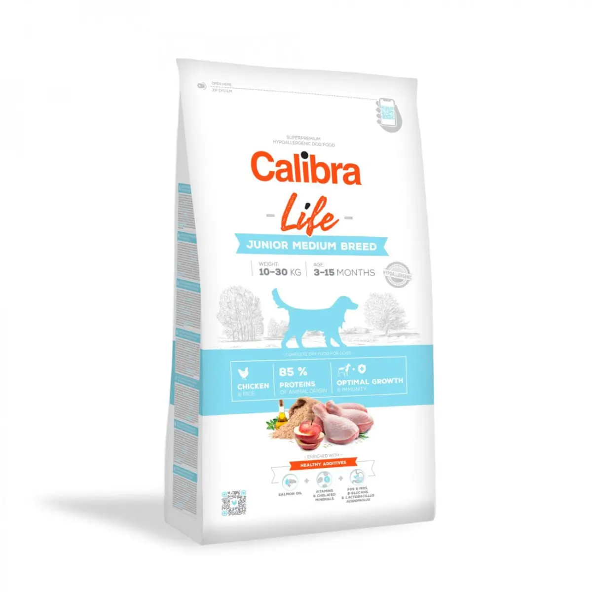 CALIBRA Life Junior Medium Breed, M, Pui, hrana uscata continut redus cereale caini junior, 12kg