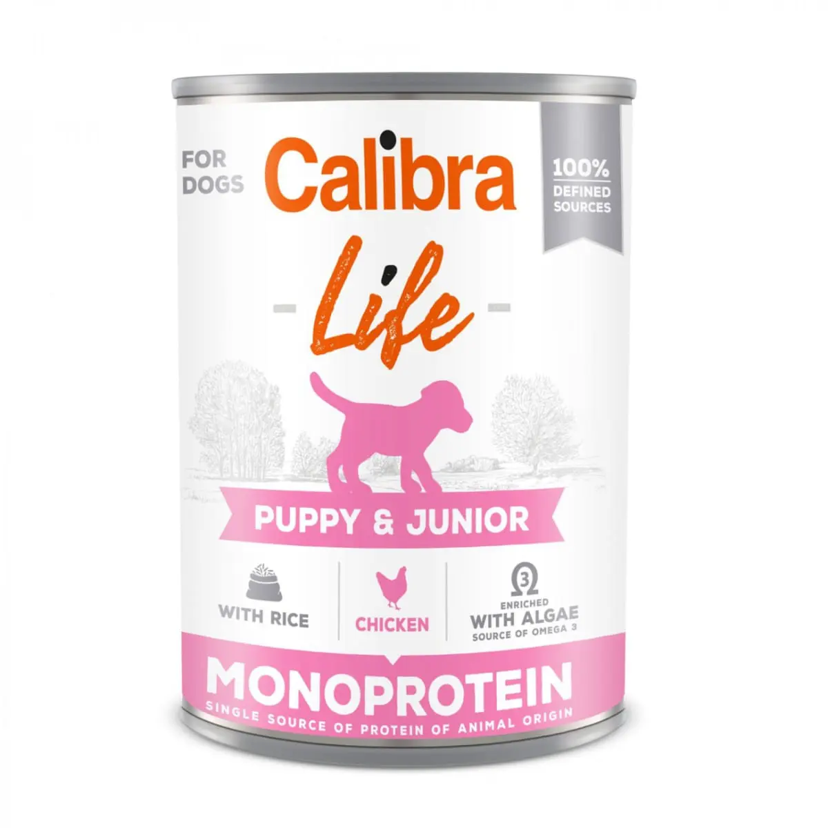 CALIBRA Life Puppy&Junior, XS-XL, Pui si Orez, conserva hrana umeda monoproteica caini junior, (pate), 400g
