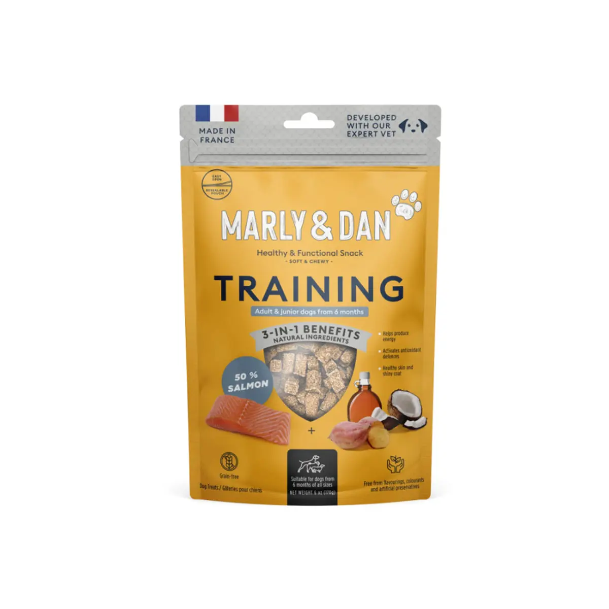 MARLY&DAN Training, XS-XL, Somon, punguta recompense functionale fara cereale caini, 100g - Image 2