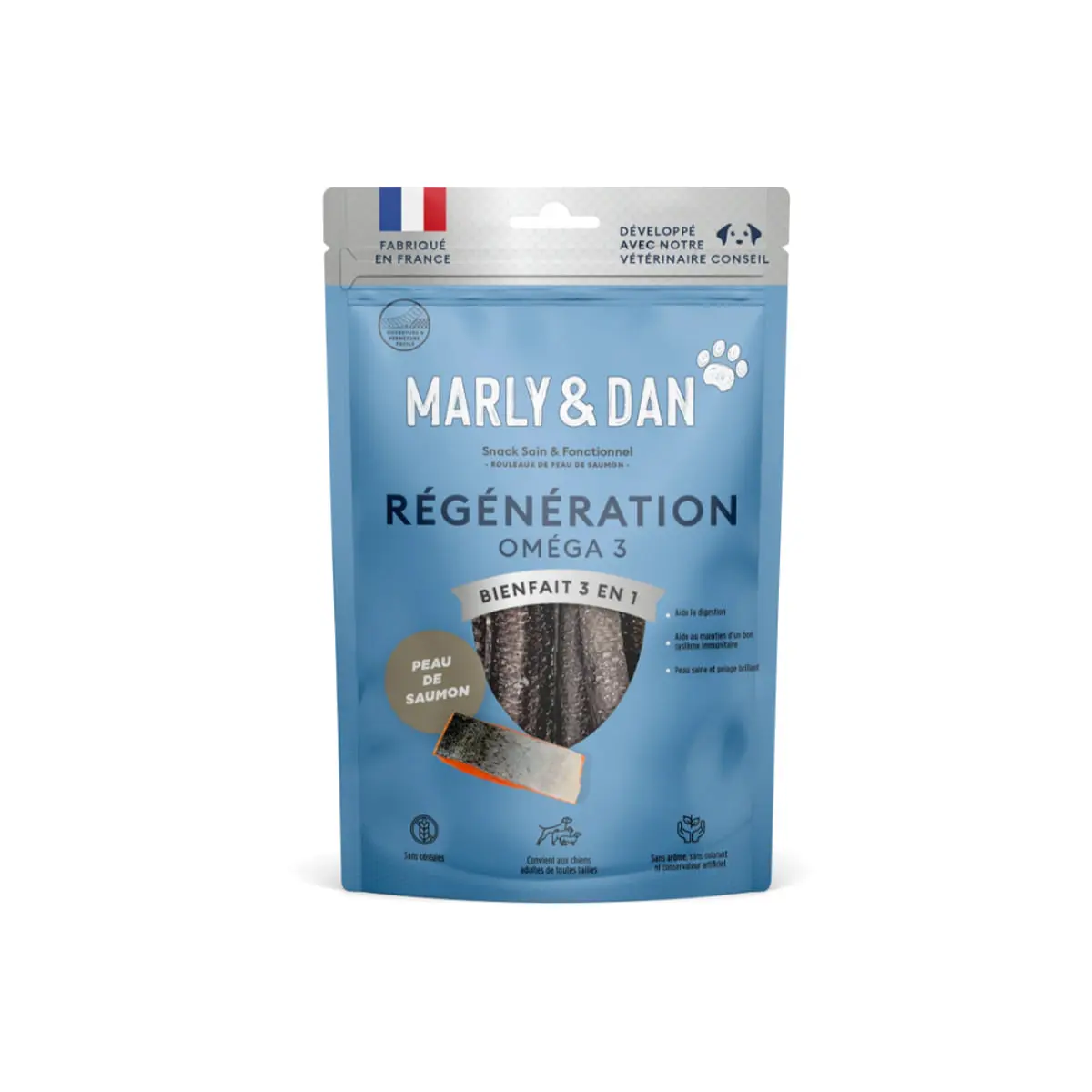 MARLY&DAN Regeneration Omega3 Salmon Skin, XS-XL, Somon, punguta recompense functionale monoproteice fara cereale caini, piele & blana, 60g - Image 2