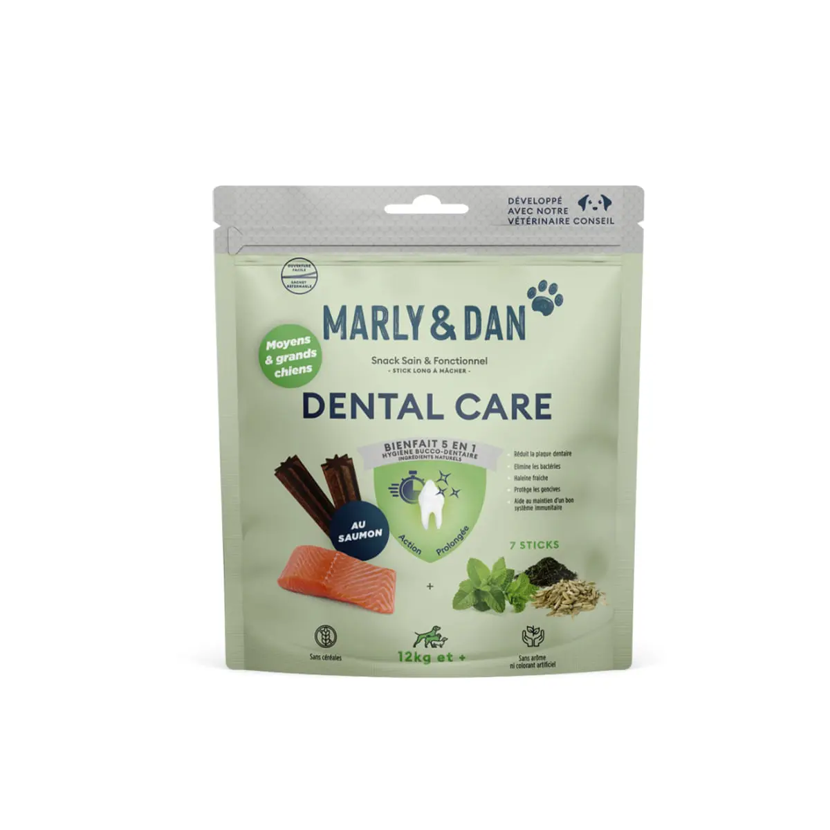 MARLY&DAN Dental Care Sticks, M-XL, Somon, punguta recompense functionale fara cereale caini, sensibilitati dentare, 140g - Image 2