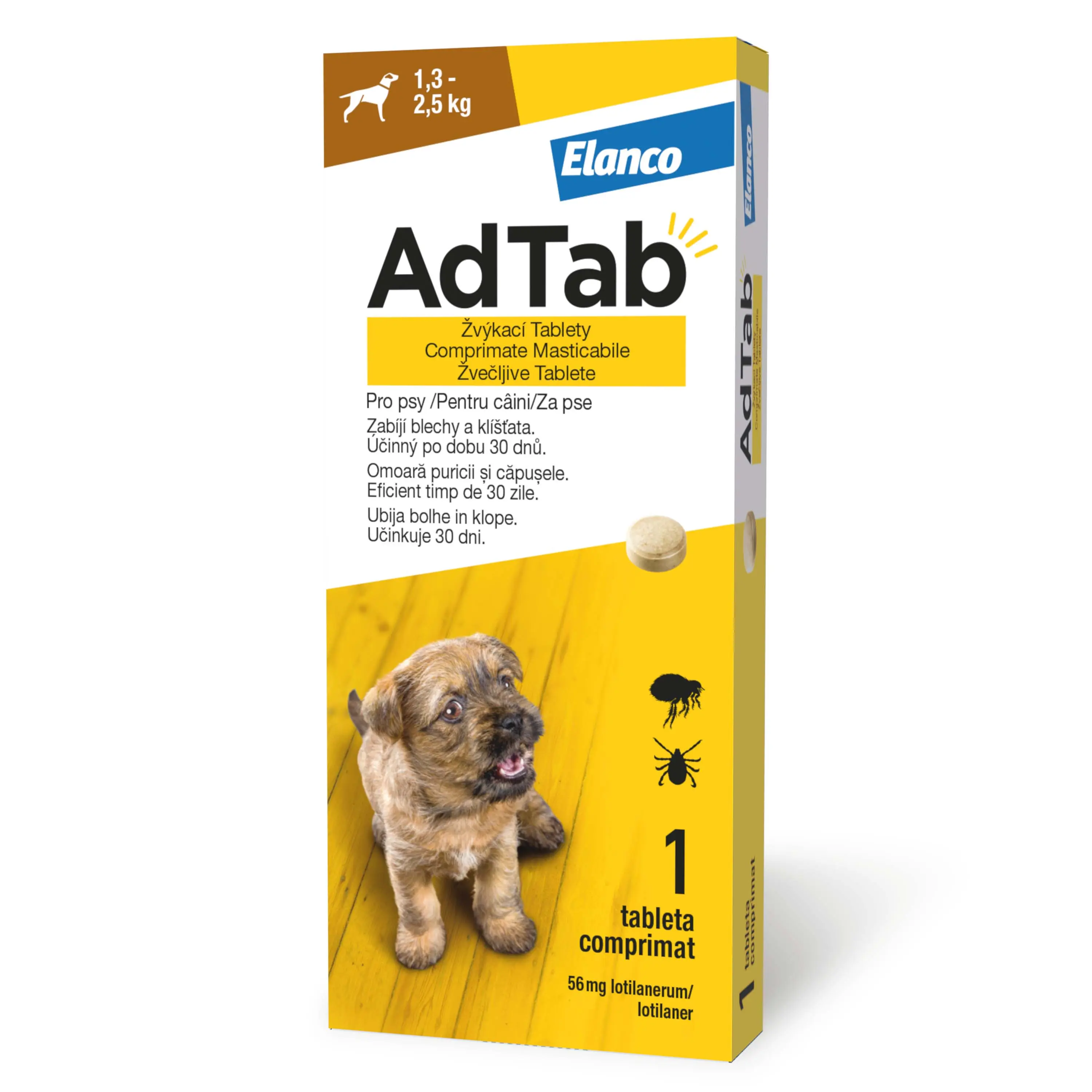 ADTAB, deparazitare externa caini, comprimate masticabile ADTAB, deparazitare externa caini, XS(1.2 - 2.5kg), comprimate masticabile, 56.25mg x 1buc