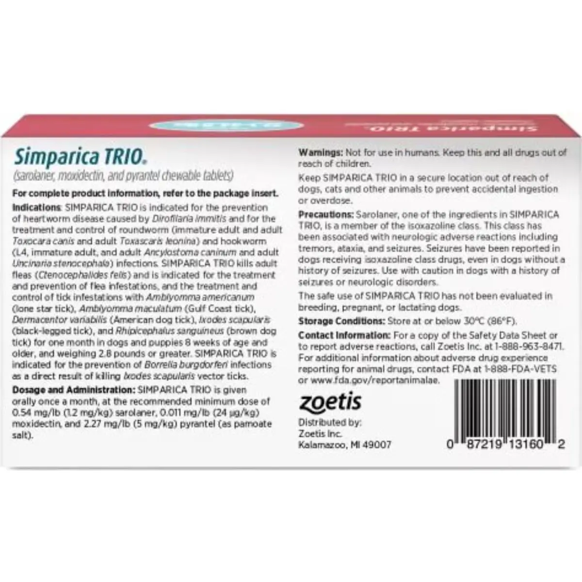 SIMPARICA Trio, deparazitare externa si interna caini, comprimate masticabile SIMPARICA Trio, deparazitare externa si interna caini, S-M(10-20kg), comprimate masticabile, 24mg x 3buc - Image 3