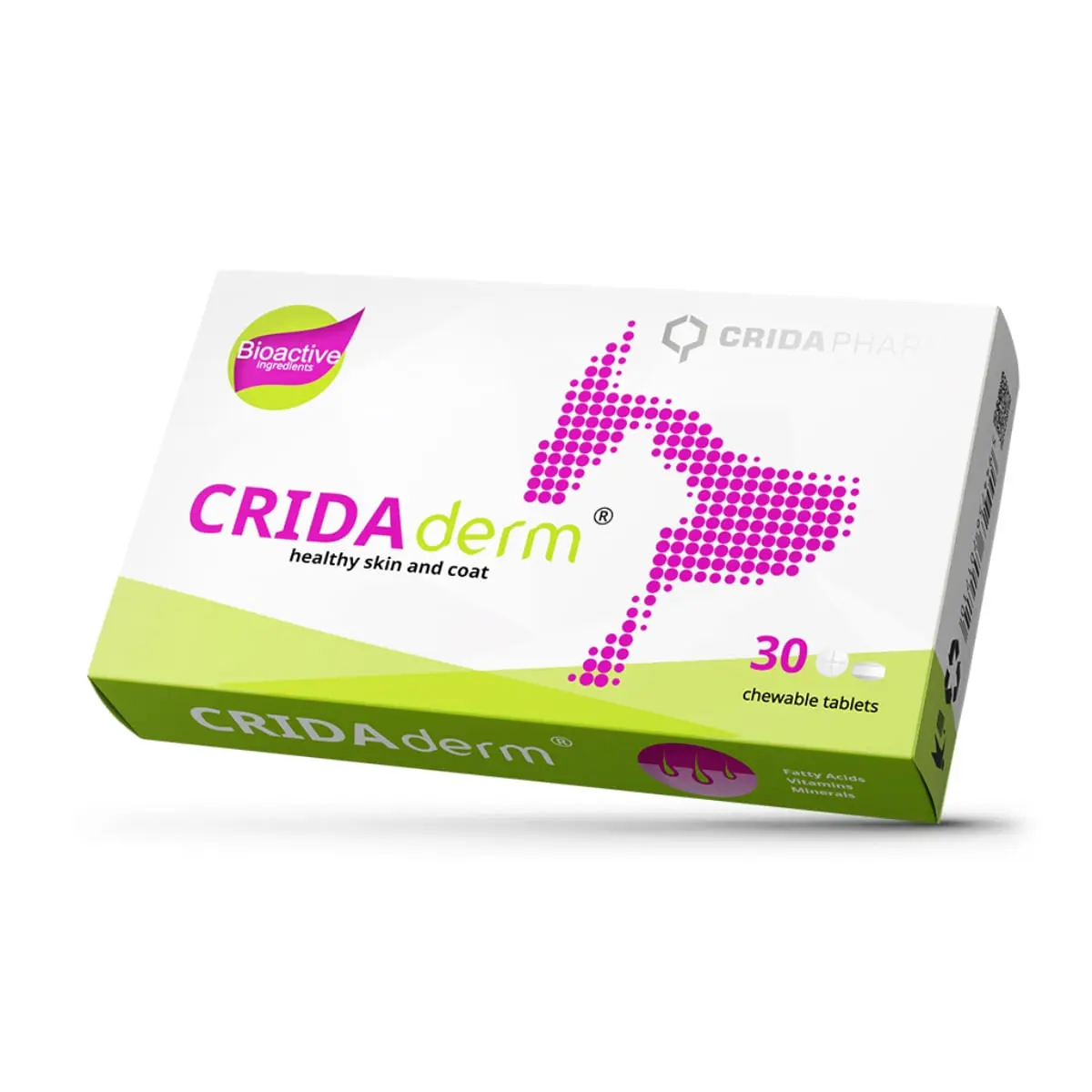 CRIDA PHARM Cridaderm, supliment piele & blana caini, comprimate masticabile CRIDA PHARM Cridaderm, XS-XL, supliment piele & blana caini si pisici, cutie, 30 comprimate masticabile