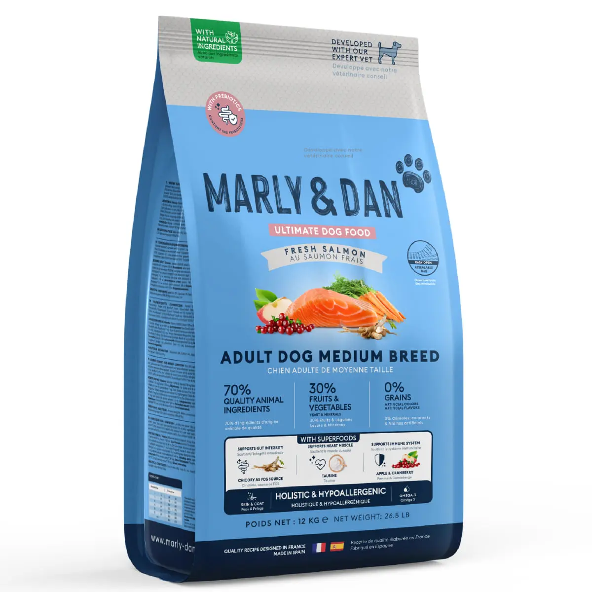 MARLY&DAN Adult Medium Breed, M, Somon, hrana uscata fara cereale caini, 4kg - Image 2