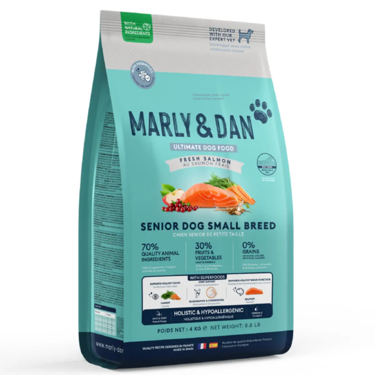 MARLY&DAN Senior Small Breed, XS-S, Somon, hrana uscata fara cereale caini senior, 1.5kg