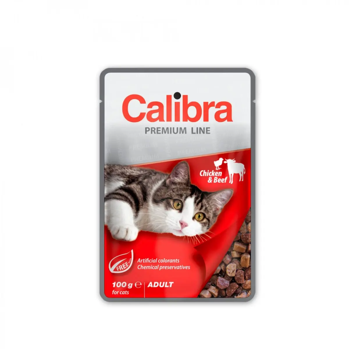 CALIBRA Premium Line, Pui si Vita, plic hrana umeda pisici, (in suc propriu), bax, 100g x 24buc