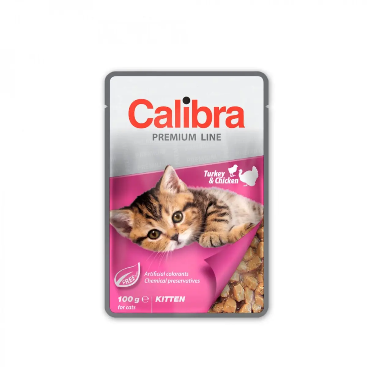 CALIBRA Premium Line Kitten, Curcan si Pui, plic hrana umeda pisici junior, (in suc propriu), 100g