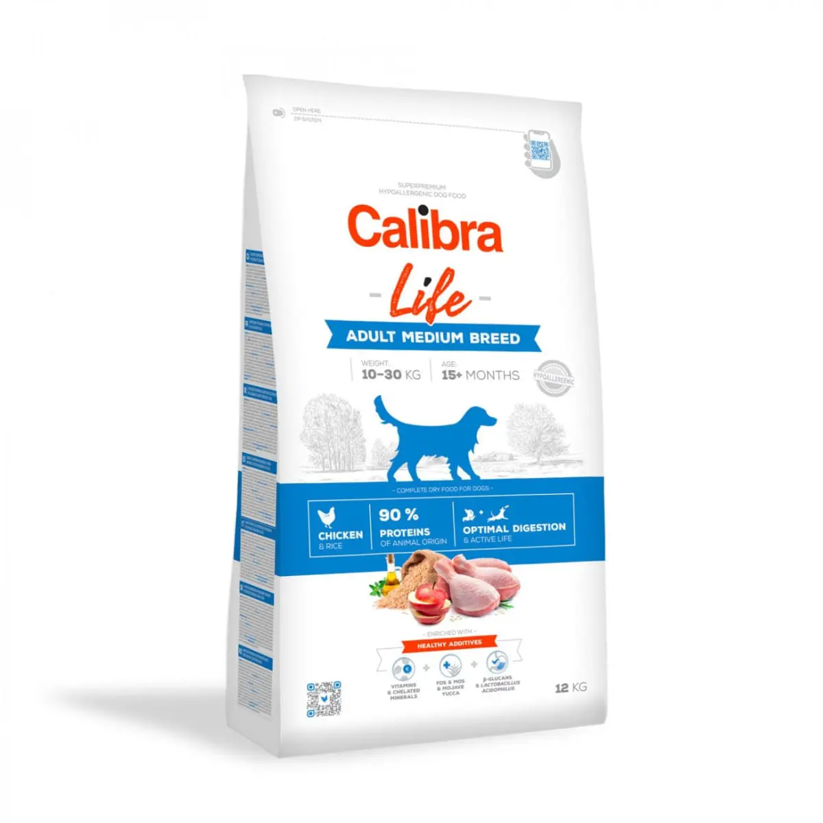 CALIBRA Life Adult Medium Breed, M, Pui, hrana uscata continut redus cereale caini, pachet economic, 14kg