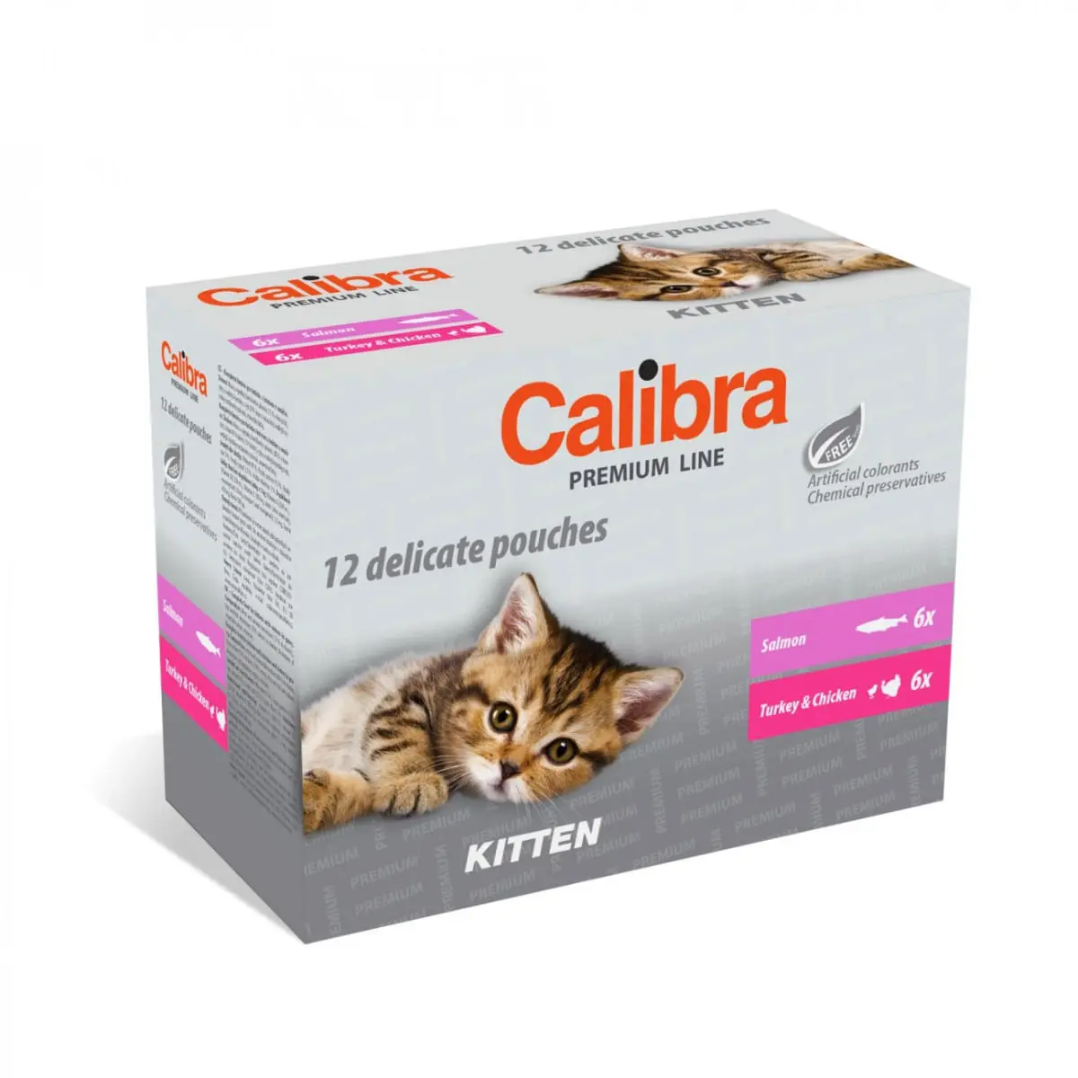 CALIBRA Premium Line Kitten , Somon si Curcan, plic hrana umeda pisici junior, (in sos), multipack, 100g x 12buc