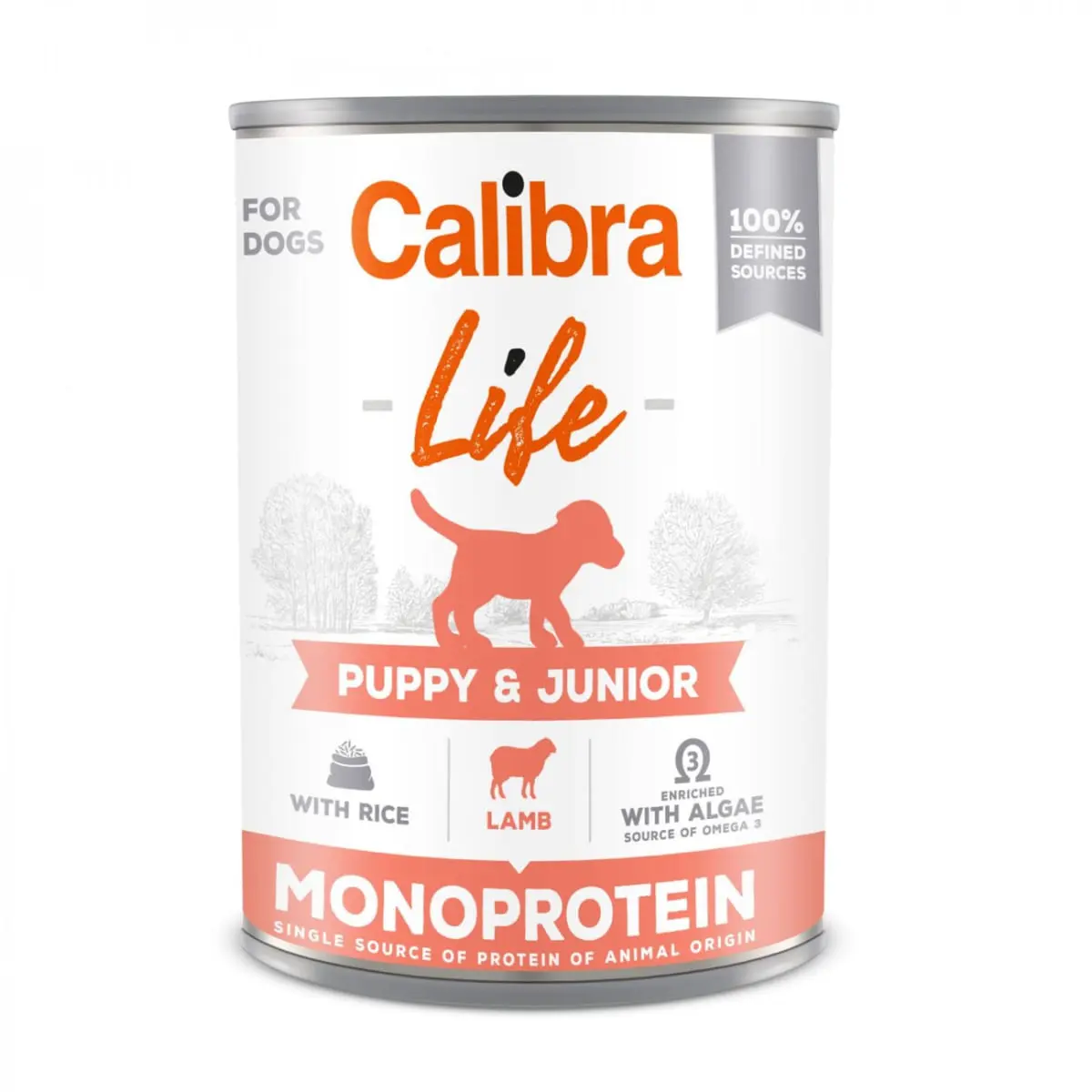CALIBRA Life Puppy&Junior, XS-XL, Miel si Orez, conserva hrana umeda monoproteica caini junior, (pate), 400g