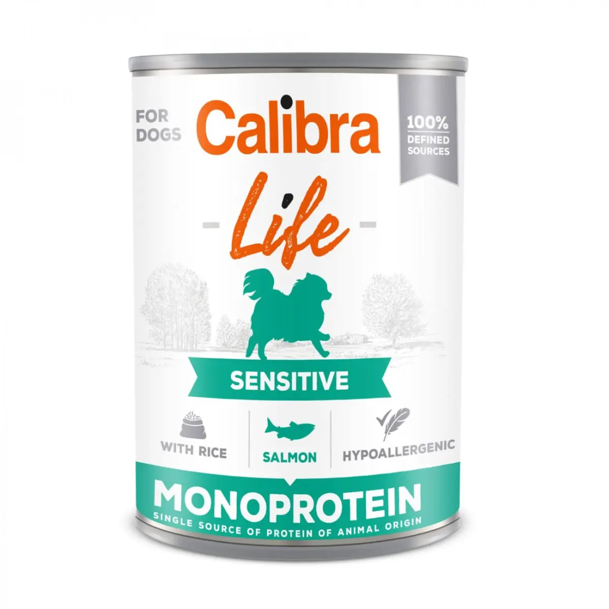 CALIBRA Life Sensitive, XS-XL, Somon si Orez, conserva hrana umeda monoproteica fara cereale caini, sistem digestiv, (pate), 400g