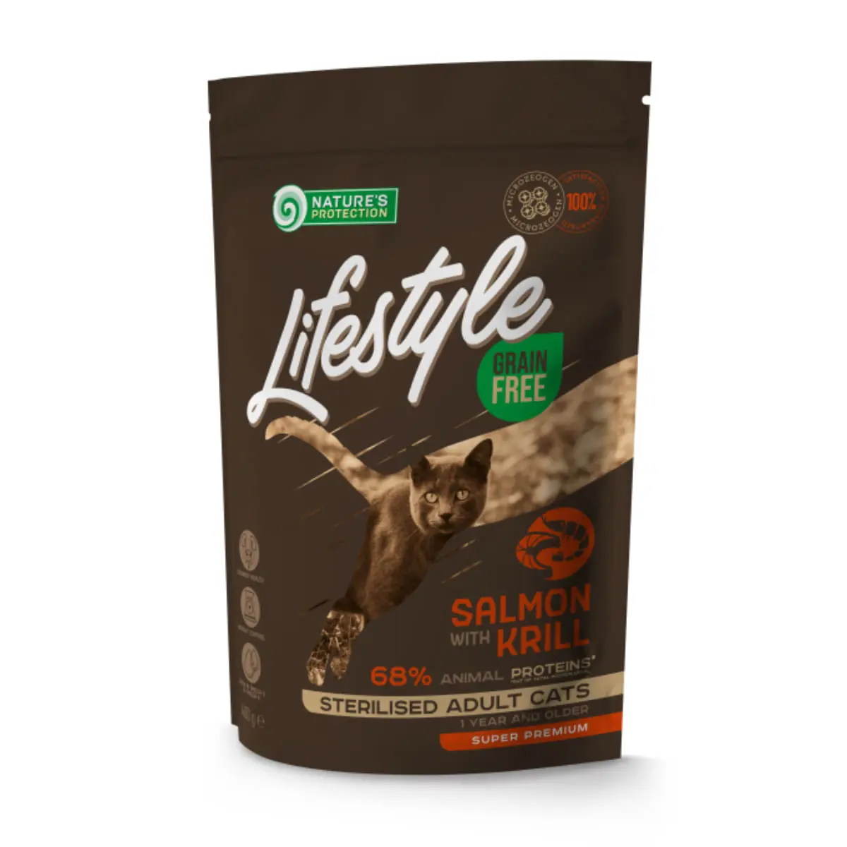 NATURES PROTECTION Lifestyle Sterilised, Somon si Krill, hrana uscata fara cereale pisici sterilizate, 400g - Image 2