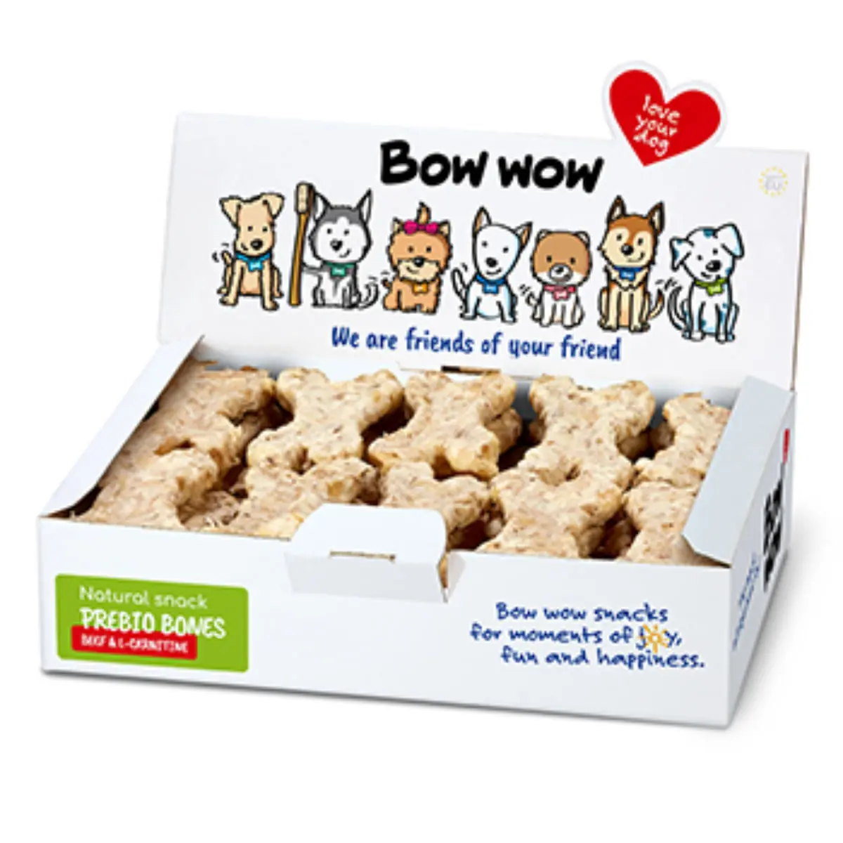 BOW WOW Natural Os L- carnitina, XS-XL, Vita, cutie recompense fara cereale caini, obezitate, 650g