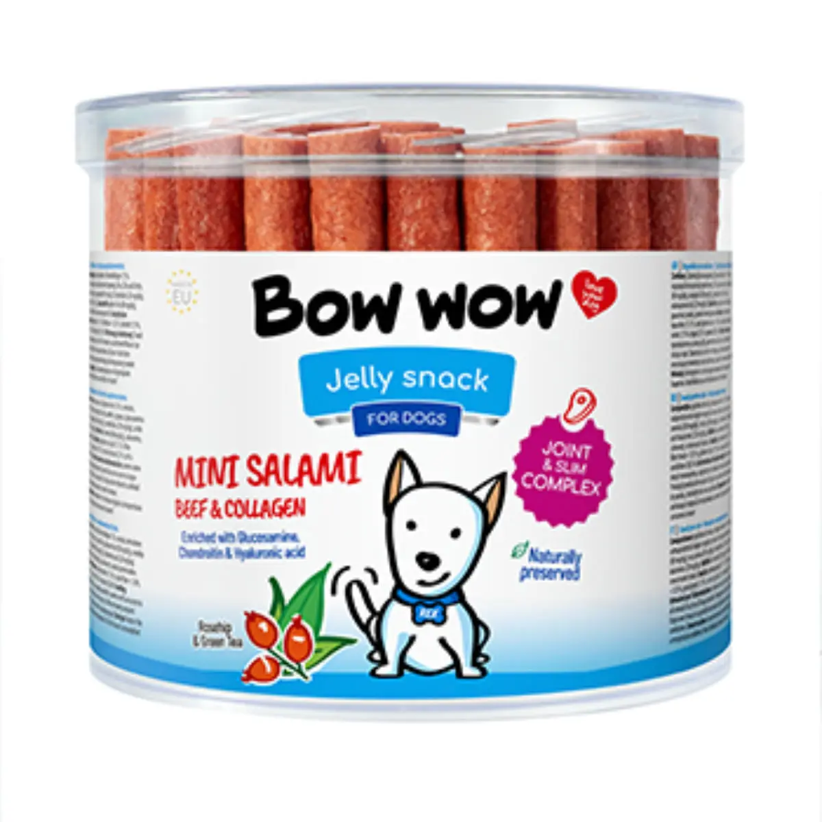 BOW WOW Mini Salami Colagen XS-XL, Vita, galetusa recompense caini, sistem articular, obezitate, 1.2kg - Image 2