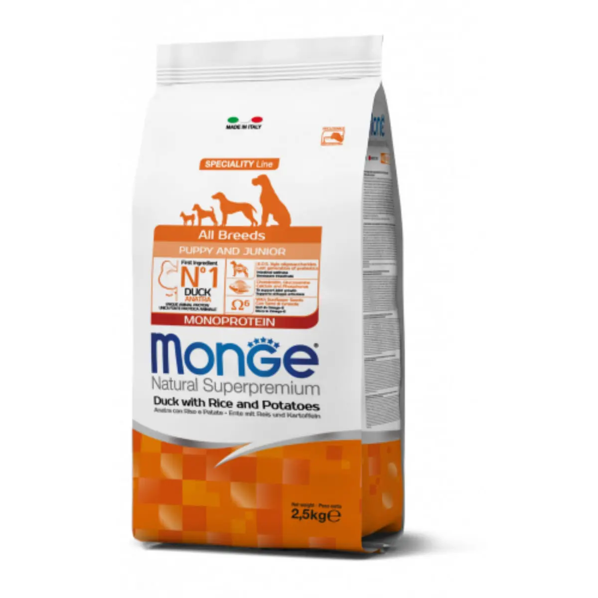 MONGE Monoprotein, XS-XL, Rata si Orez, hrana uscata caini, 12kg