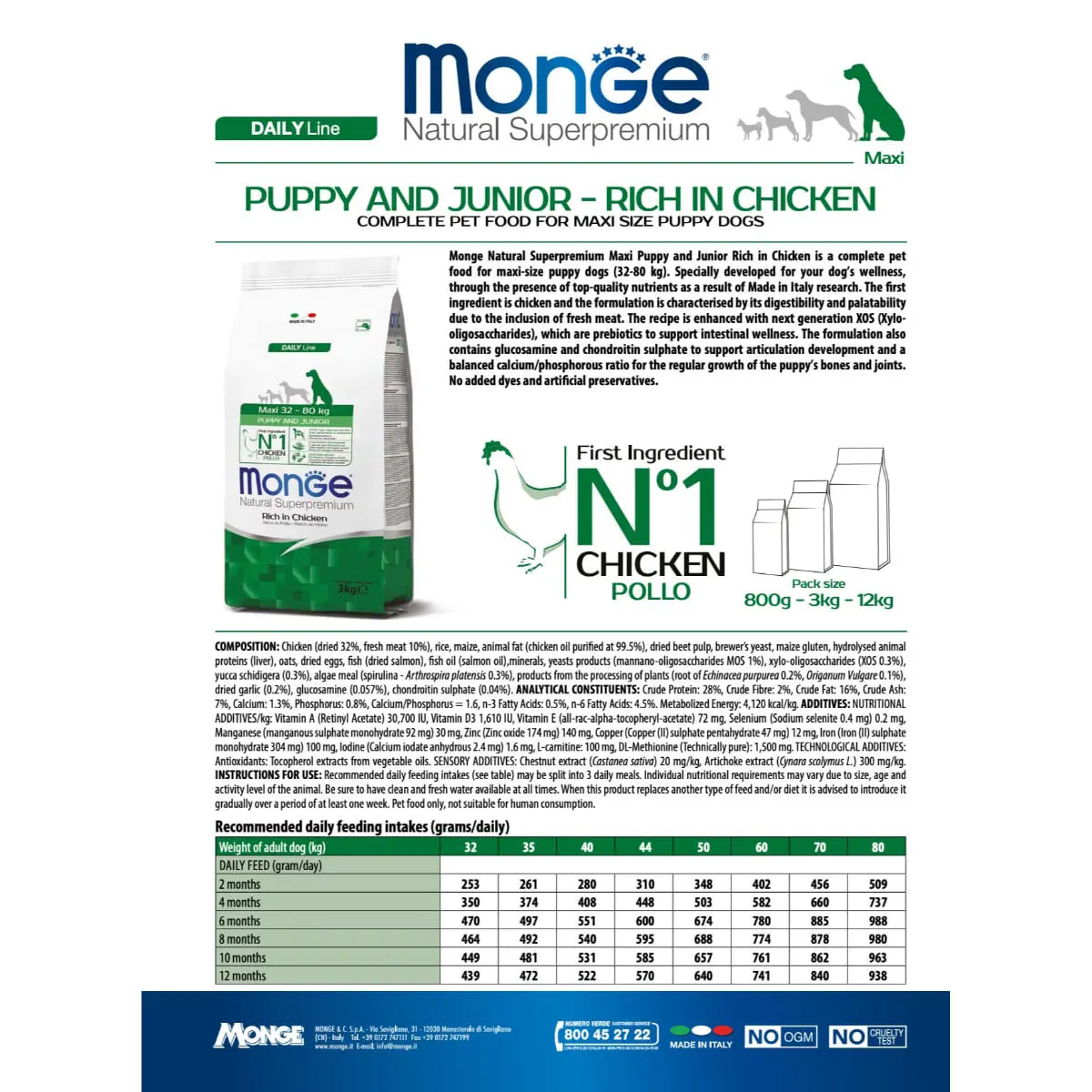 MONGE Best for Breeders Maxi Puppy&Junior, L-XL, Pui si Orez, hrana uscata caini junior, 15kg - Image 3