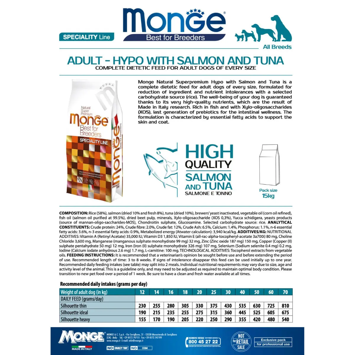 MONGE Best for Breeders Hypoallergenic, XS-XL, Somon si Ton, hrana uscata caini, alergii, 15kg - Image 3