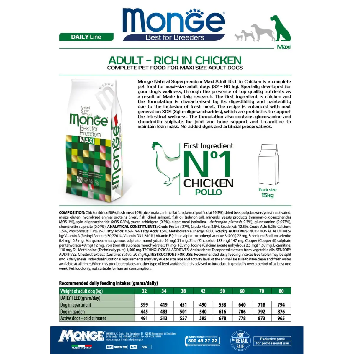 MONGE Best for Breeders Maxi Adult, L-XL, Pui, hrana uscata caini, 15kg - Image 3