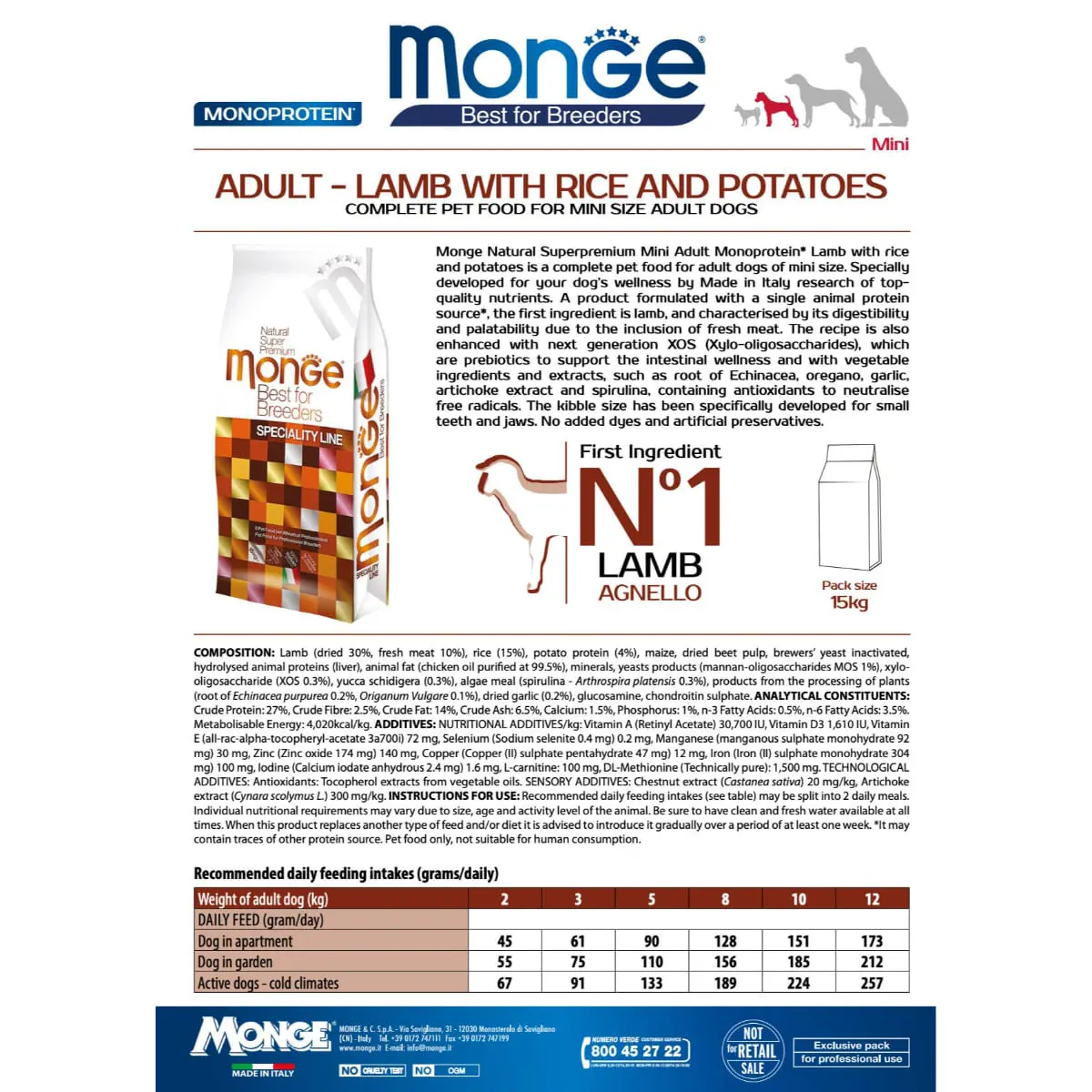 MONGE Best for Breeders Mini Adult, XS-S, Miel, hrana uscata caini, 15kg - Image 3