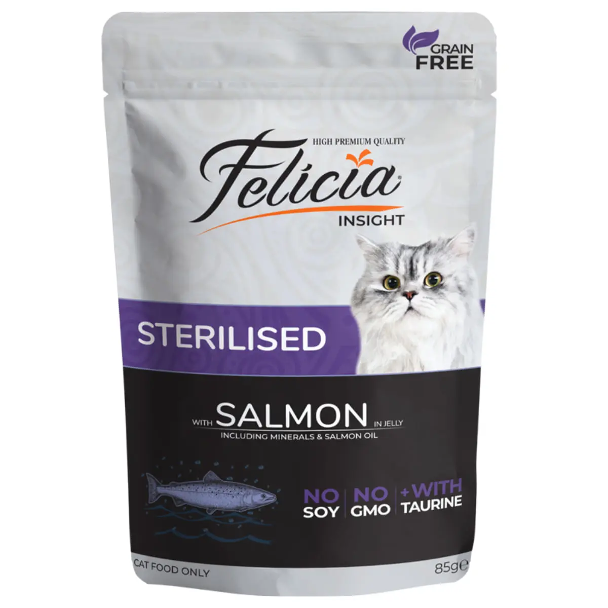 FELICIA Sterilised, Somon, plic hrana umeda fara cereale pisici sterilizate, (in aspic), 85g - Image 2