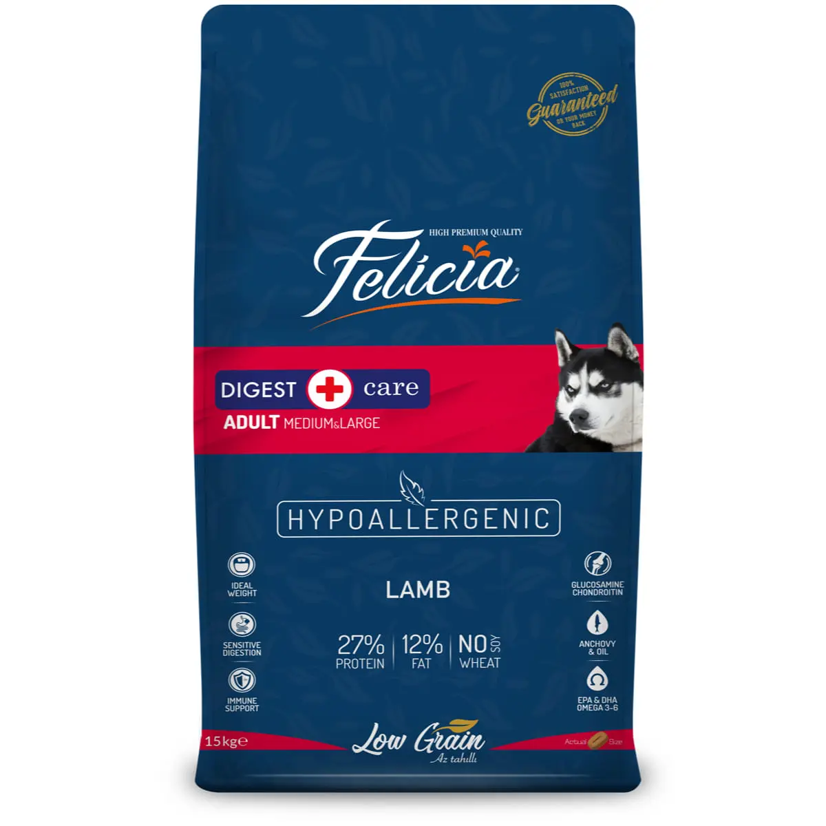 FELICIA Digest Care Adult Medium & Large M-XL, Miel si Ansoa, hrana uscata continut redus cereale caini, sistem digestiv, 15kg
