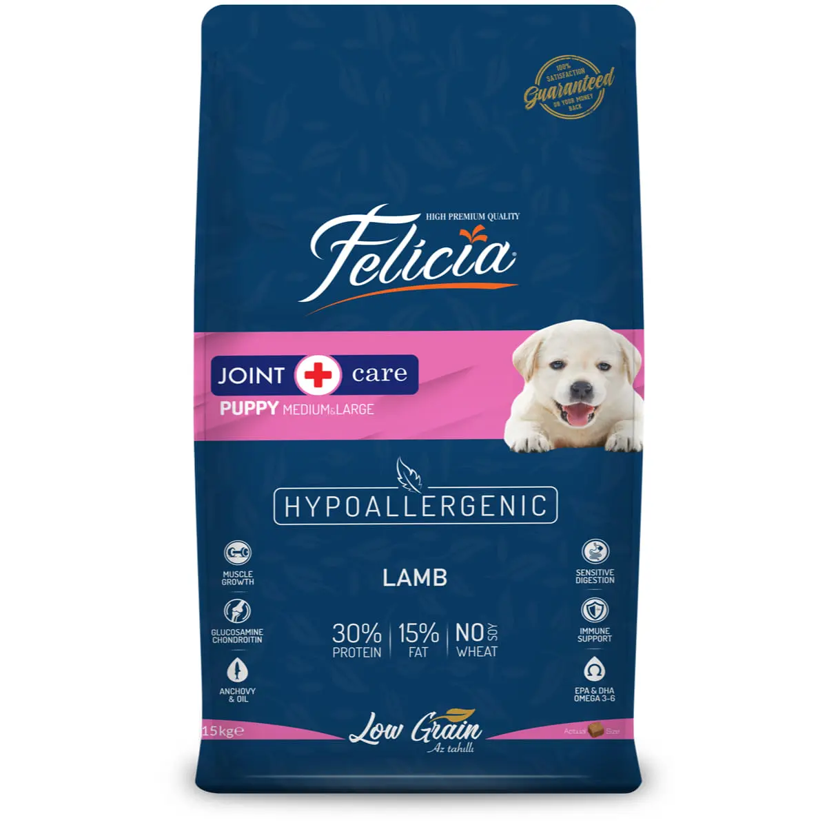 FELICIA Joint Care Puppy Medium & Large, M-XL, Miel, hrana uscata continut redus cereale caini junior, sistem articular, 15kg