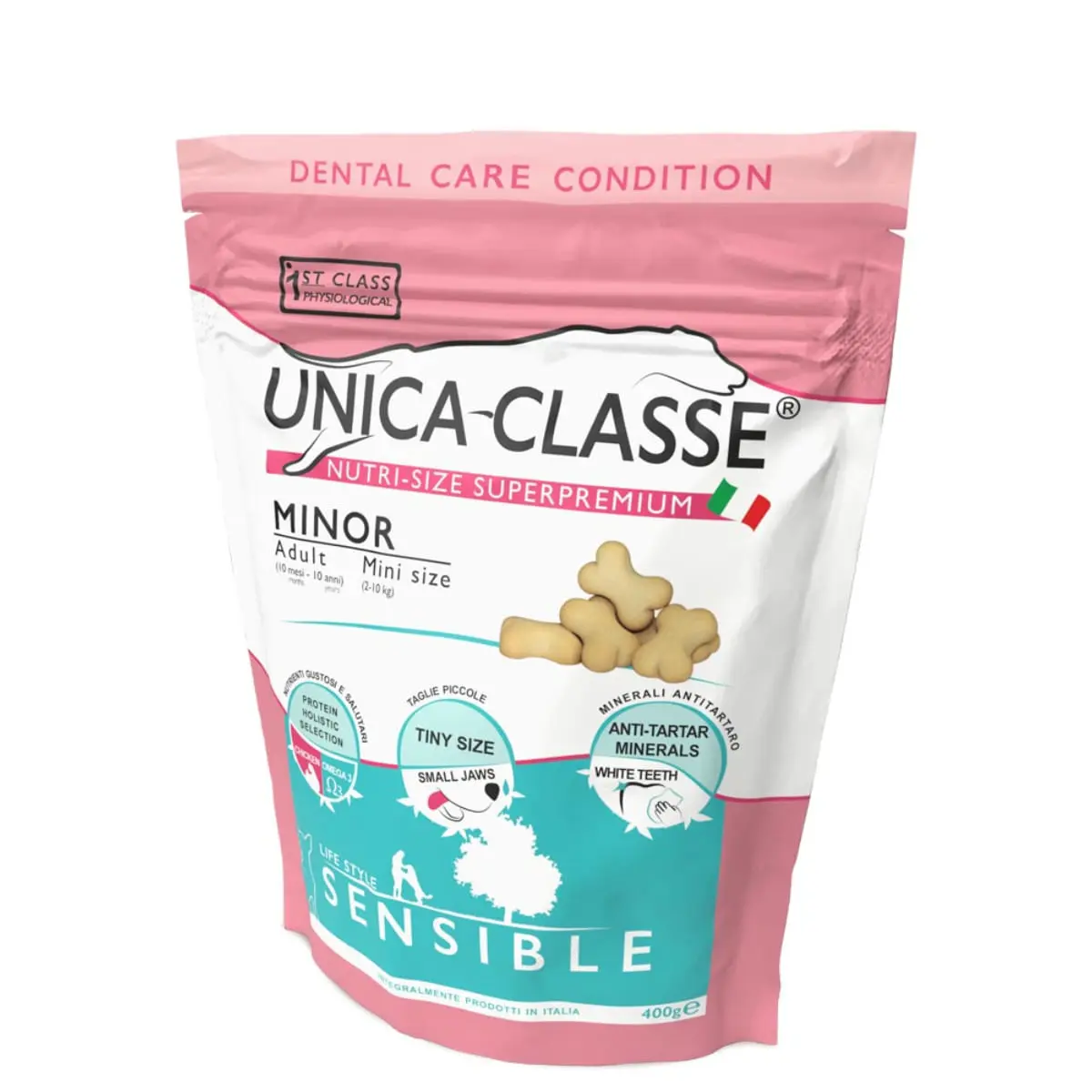 UNICA Classe Minor Sensible, XS-S, Pui, punguta recompense functionale caini, sensibilitati dentare, 400g