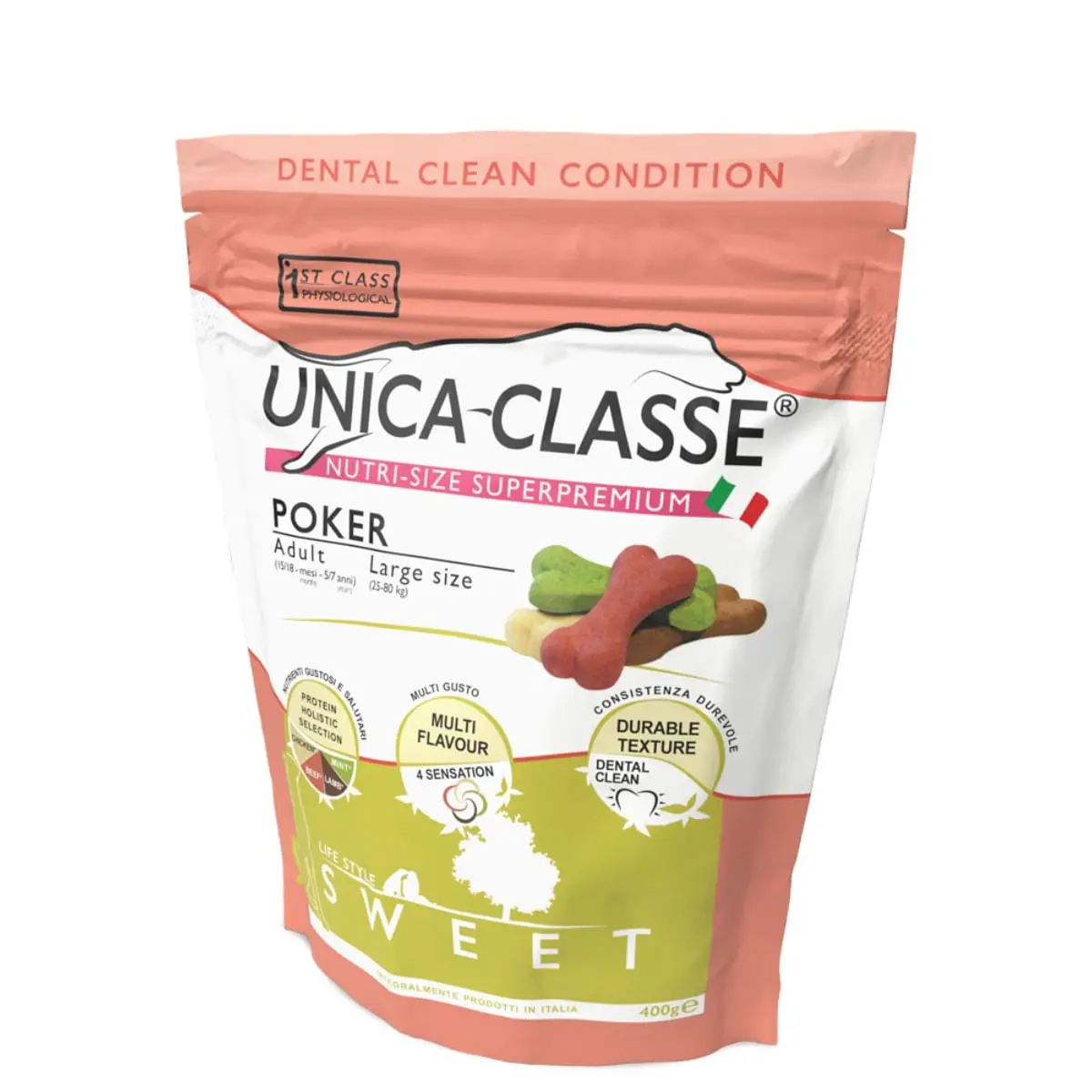 UNICA Classe Poker Sweet, L-XL, Pui si Vita, punguta recompense functionale caini, sensibilitati dentare, 400g