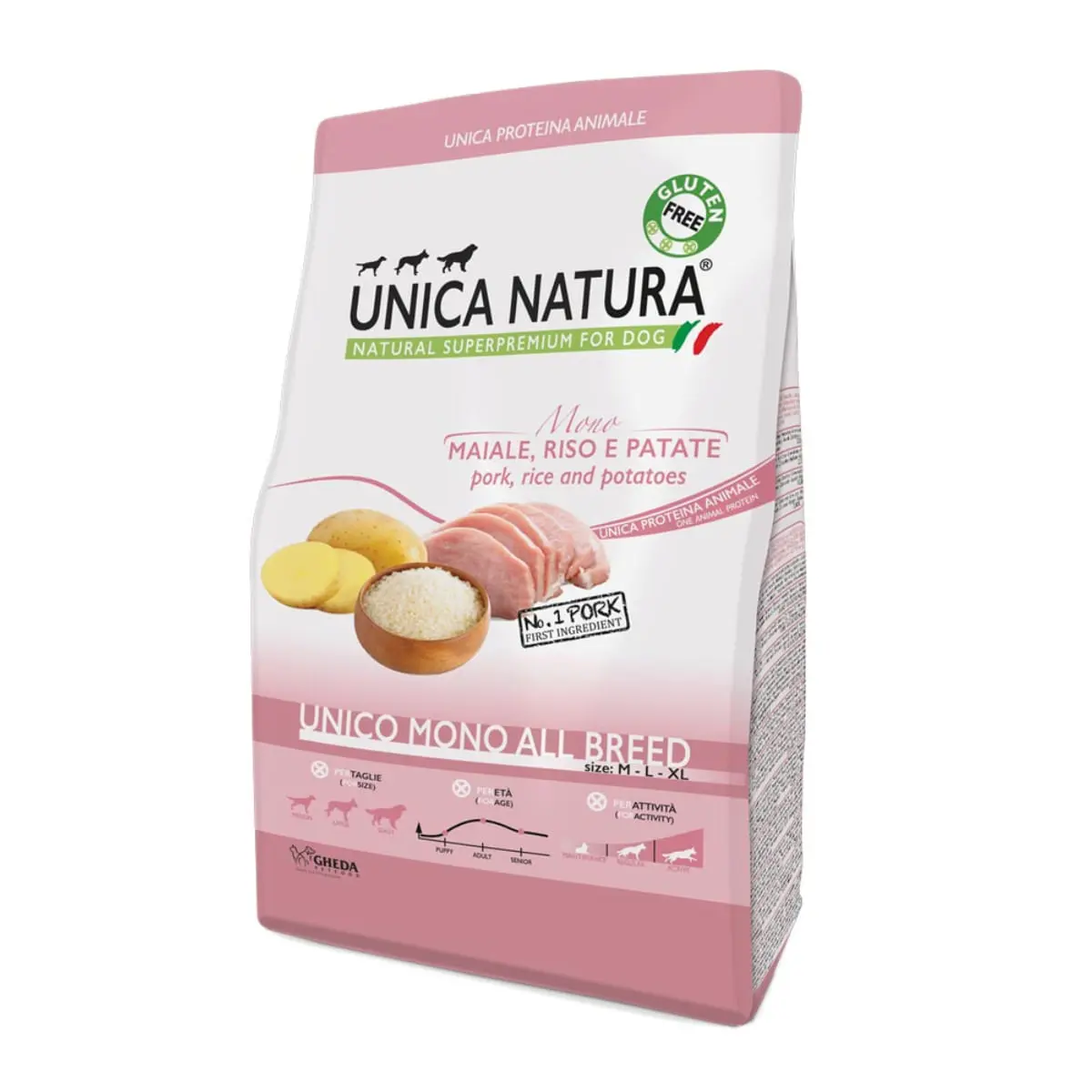 UNICA Natura Mono, M-XL, Porc si Orez, hrana uscata caini, 12kg