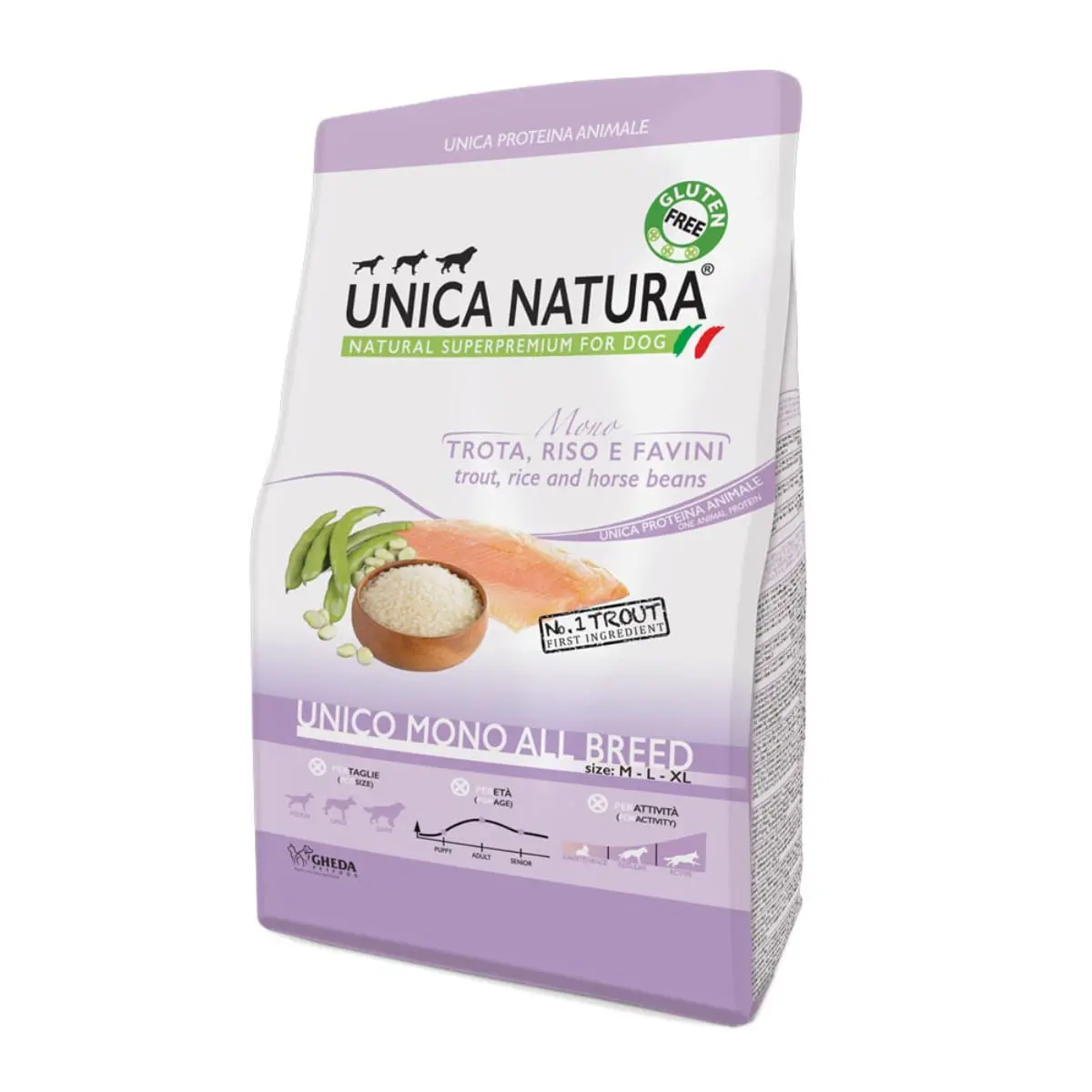 UNICA Natura Mono, M-XL, Pastrav si Orez, hrana uscata monoproteica caini, 12kg