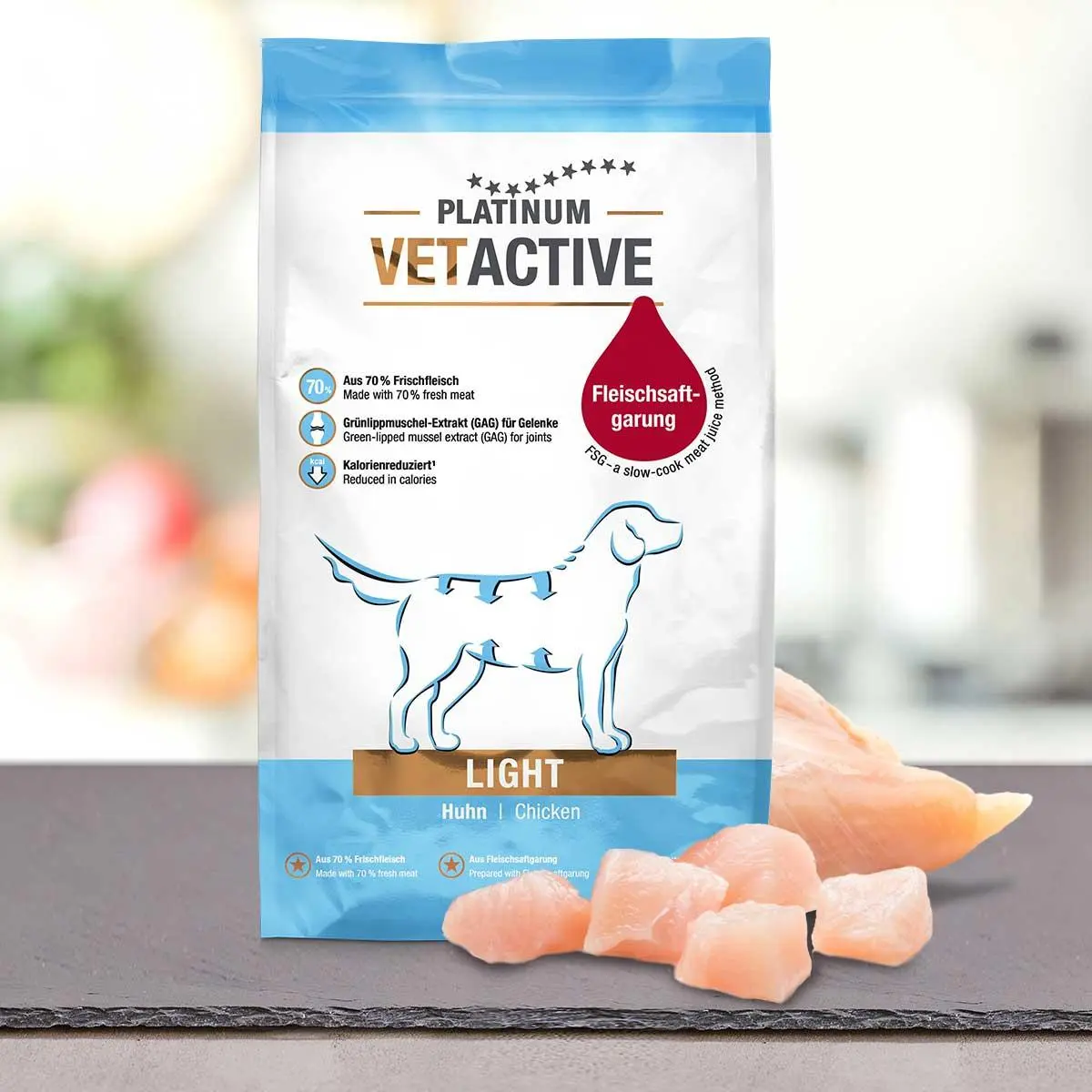 PLATINUM Vetactive Light, XS-XL, Pui, hrana uscata caini, obezitate, semimoist, 5kg