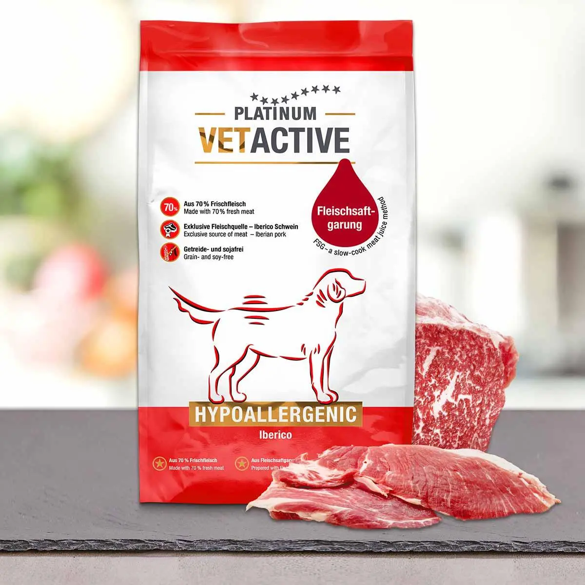 PLATINUM Vetactive Hipoalergenic, XS-XL, Iberico, hrana uscata monoproteica fara cereale caini, alergii, semimoist, 5kg - Image 2