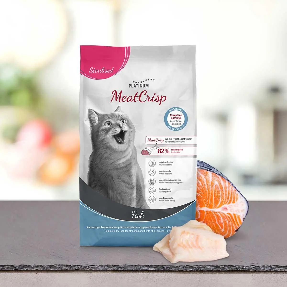 PLATINUM MeatCrisp Sterilised , Peste, hrana uscata pisici sterilizate, deshidratat, 1.5kg
