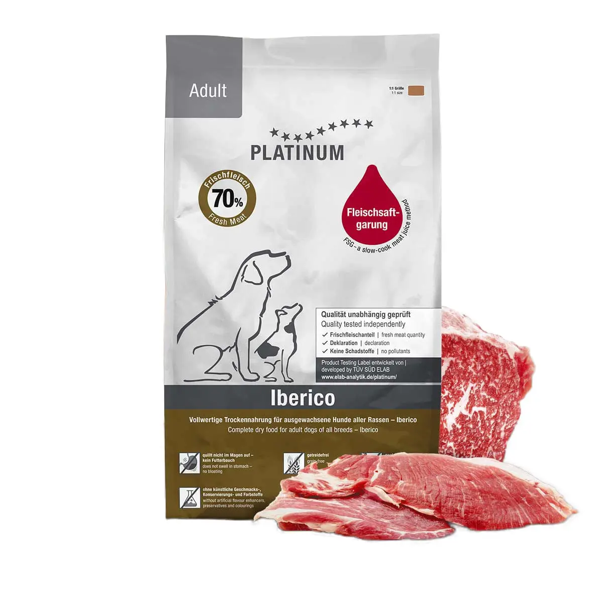 PLATINUM Adult, XS-XL, Iberico, hrana uscata fara cereale caini, semimoist, 1.5kg