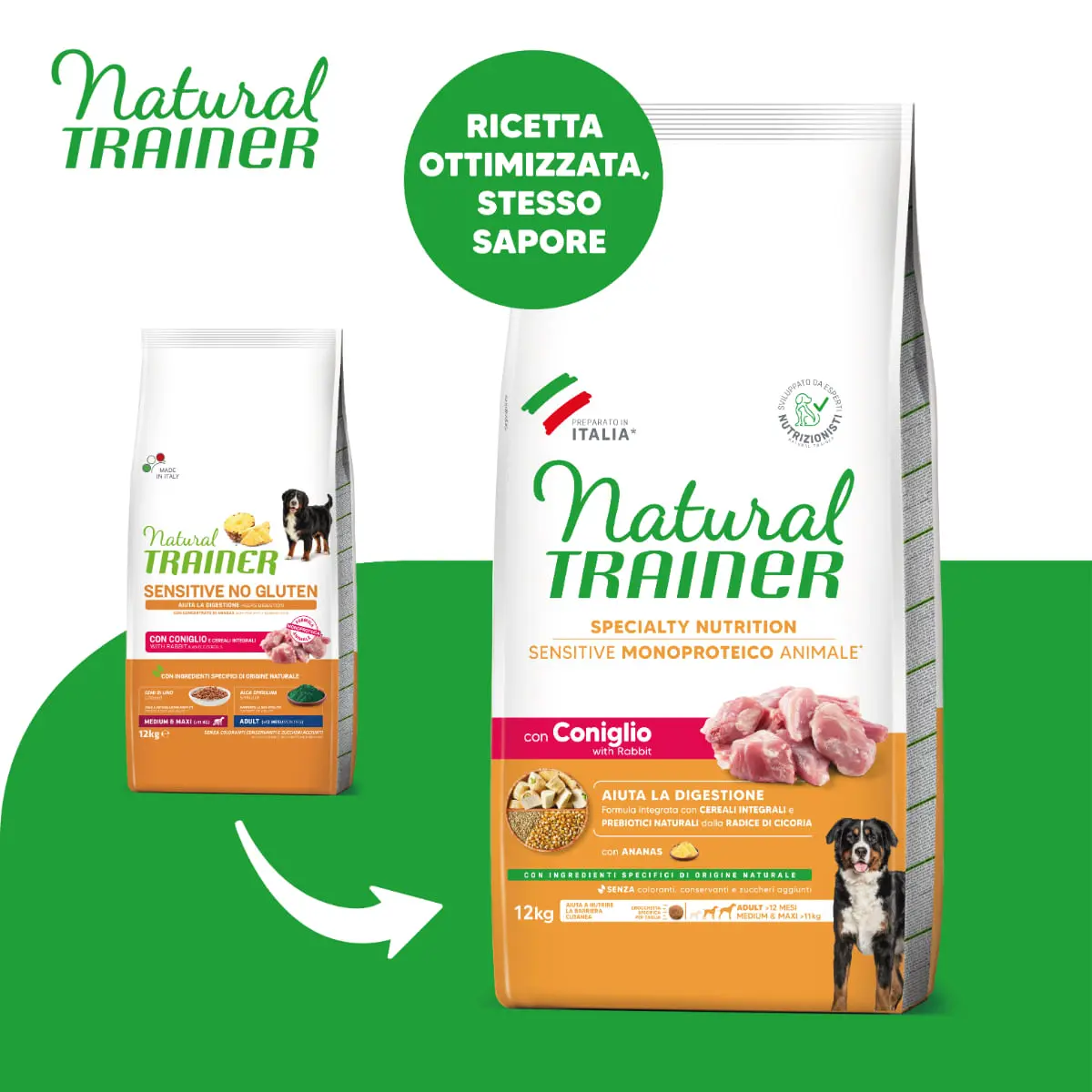 NATURAL TRAINER Speciality Nutrition Sensitive, M-XL, Iepure, hrana uscata monoproteica caini, sistem digestiv, 12kg