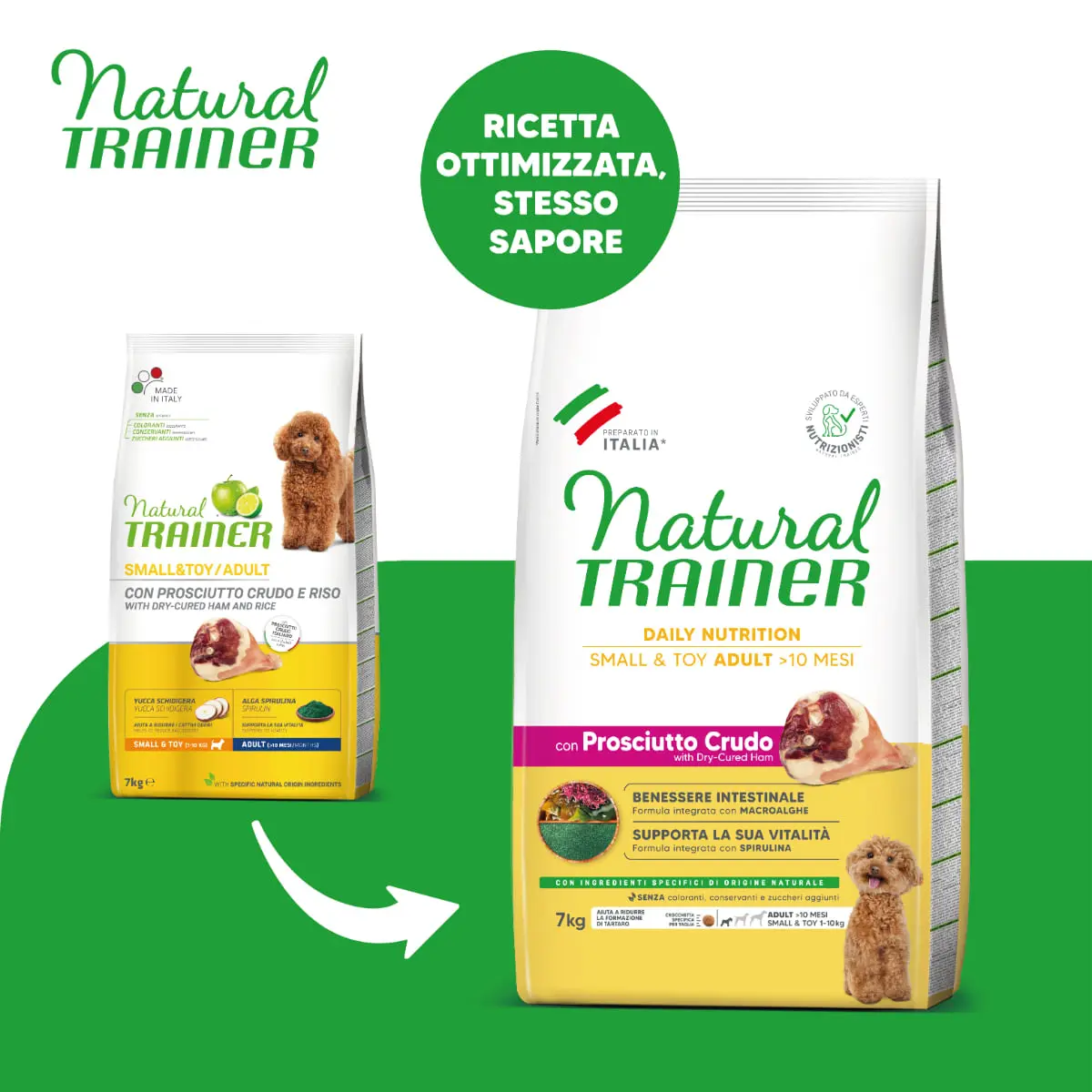 NATURAL TRAINER Daily Nutrition Small & Toy, XS-S, Prosciutto Crudo, hrana uscata caini, 7kg