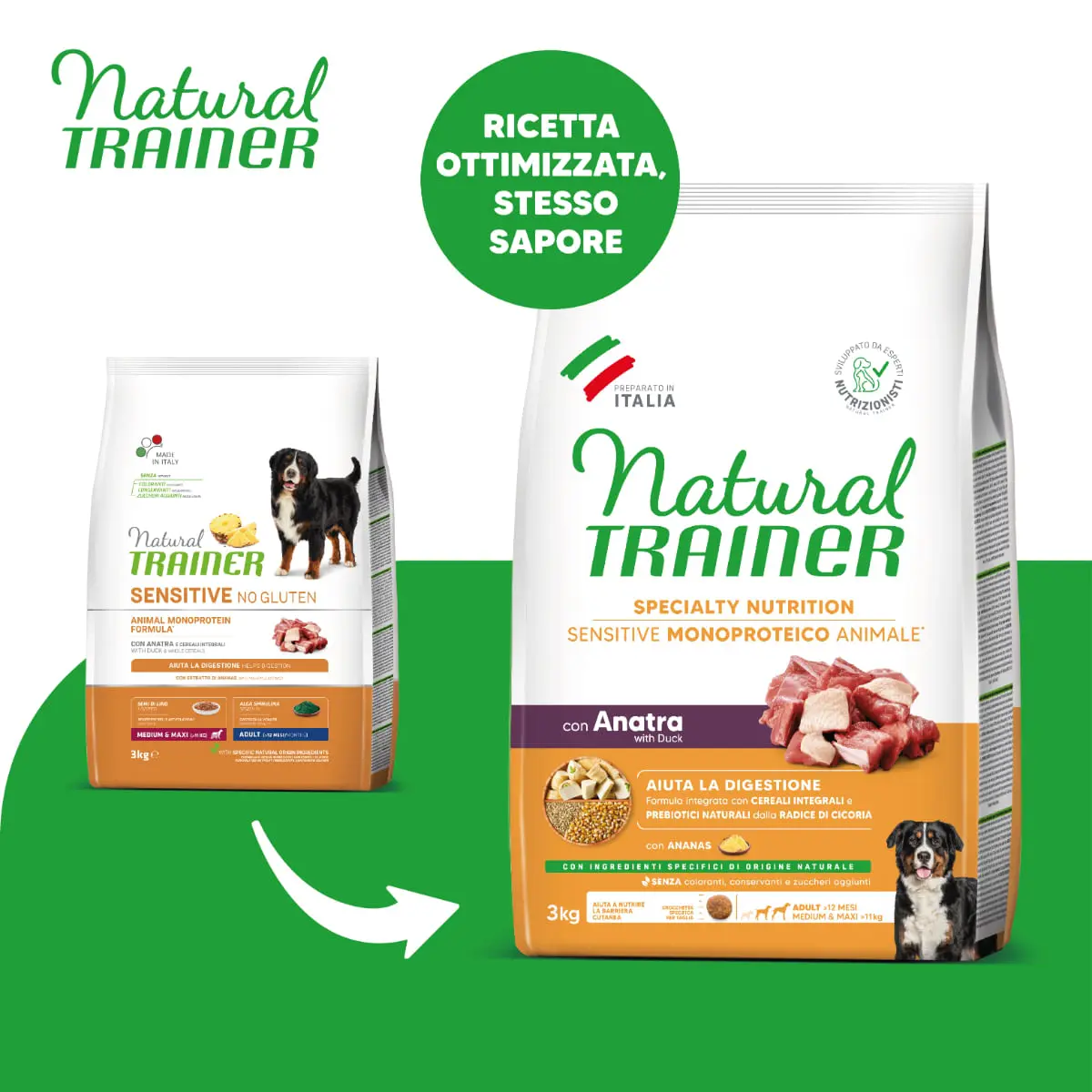 NATURAL TRAINER Speciality Nutrition Sensitive, M-XL, Rata, hrana uscata monoproteica caini, sistem digestiv, 3kg