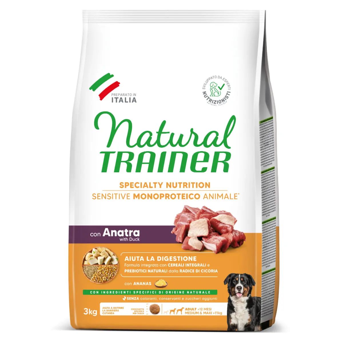 NATURAL TRAINER Speciality Nutrition Sensitive, M-XL, Rata, hrana uscata monoproteica caini, sistem digestiv, 3kg - Image 3
