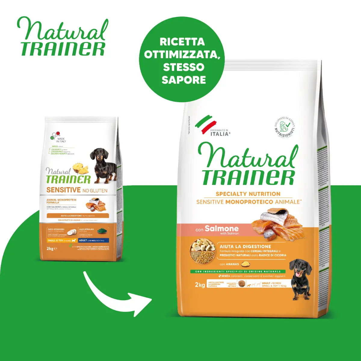 NATURAL TRAINER Speciality Nutrition Sensitive, XS-S, Somon, hrana uscata monoproteica caini, sistem digestiv, 2kg - Image 2