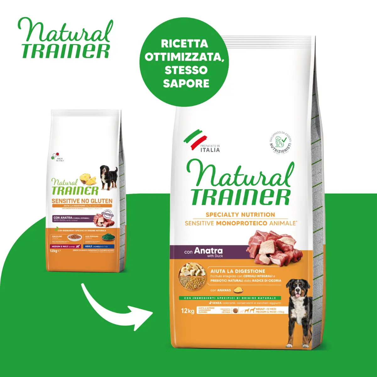 NATURAL TRAINER Speciality Nutrition Sensitive, M-XL, Rata, hrana uscata monoproteica caini, sistem digestiv, 12kg
