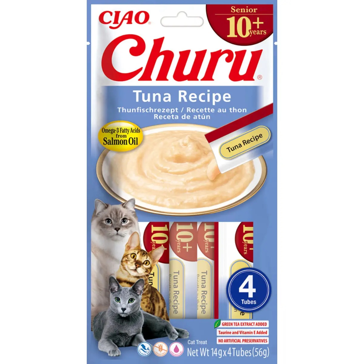 INABA Churu Creamy Senior, Ton, plic recompense fara cereale pisici senior, (piure), 56g