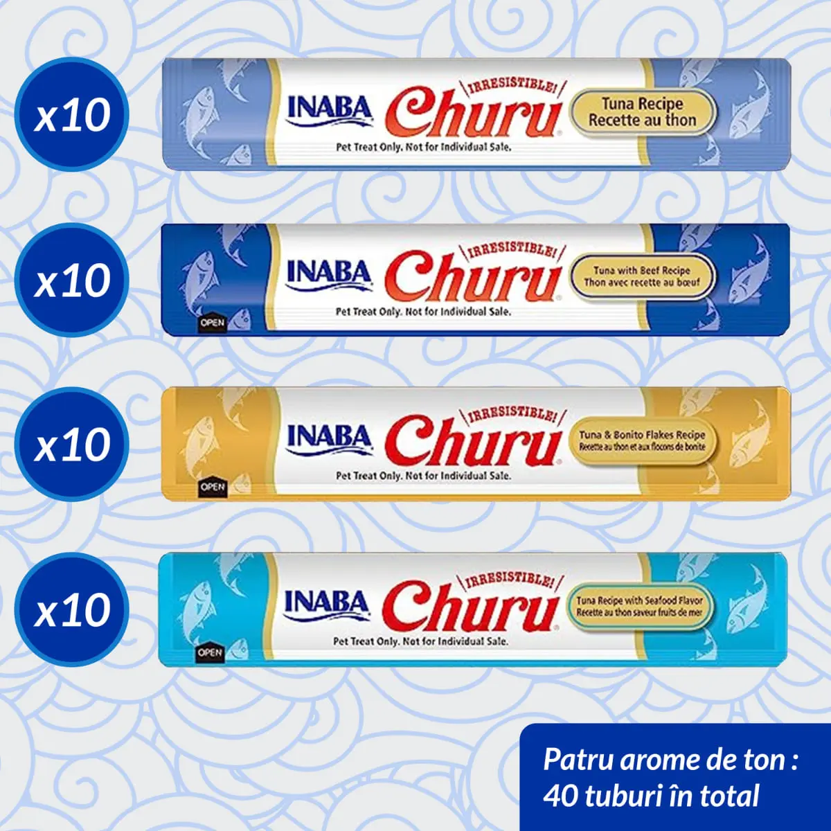 INABA Churu Creamy Varieties, Ton, cutie recompense fara cereale pisici, (piure), 560g - Image 3