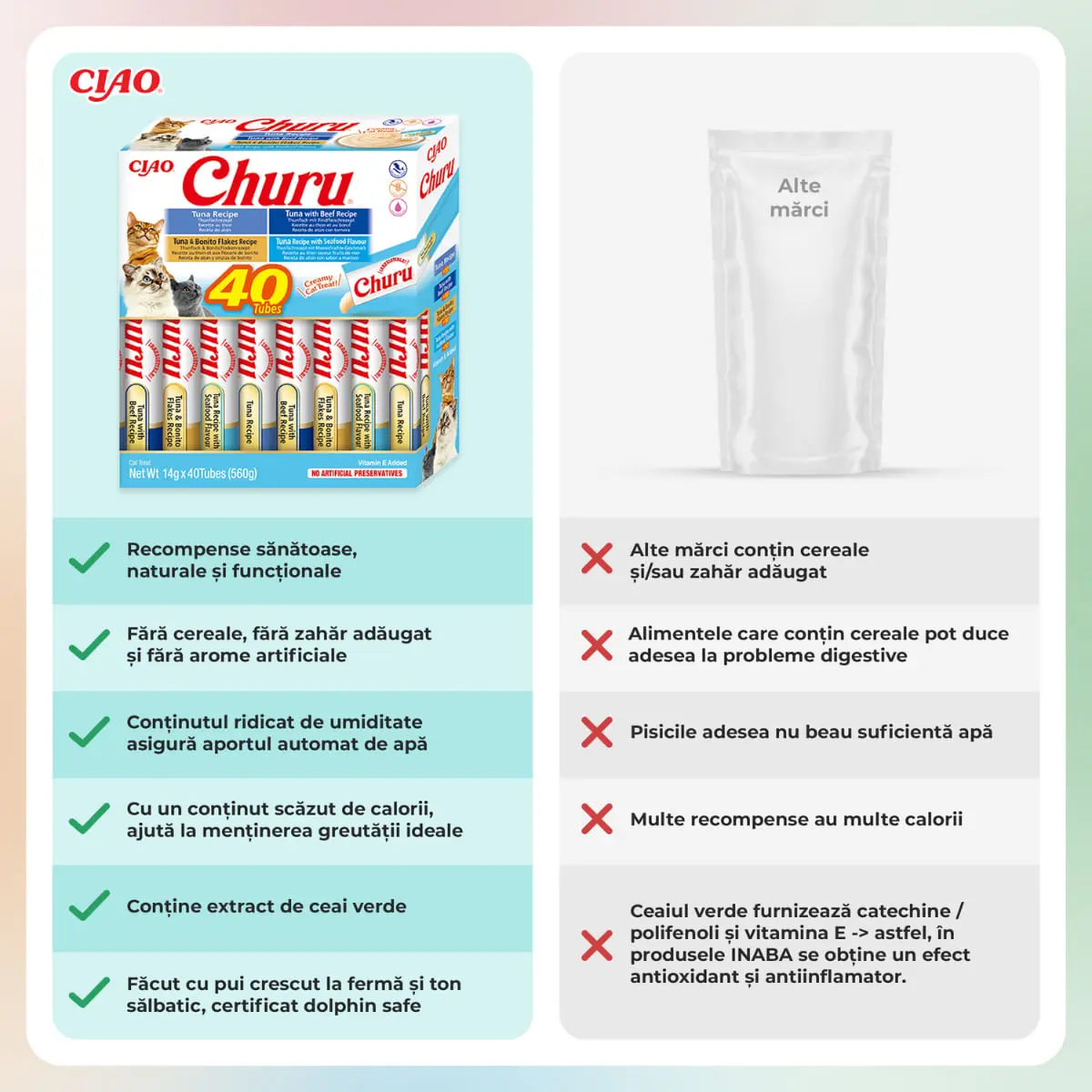 INABA Churu Creamy Varieties, Ton, cutie recompense fara cereale pisici, (piure), 560g - Image 7