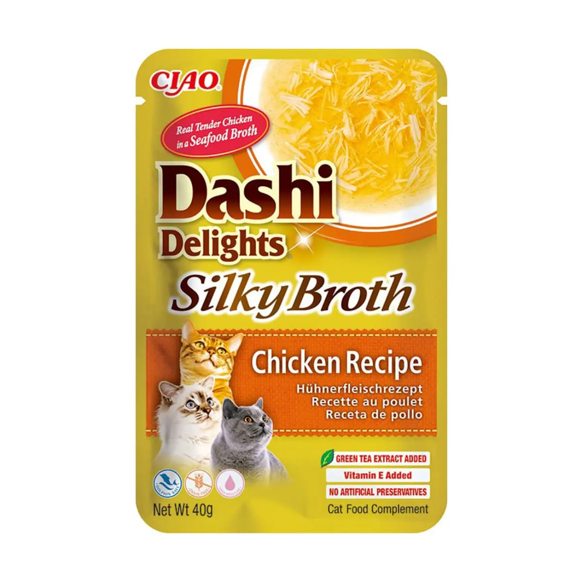 INABA Churu Dashi Delights Silky Broth, Pui, plic hrana umeda fara cereale pisici, (topping), 40g