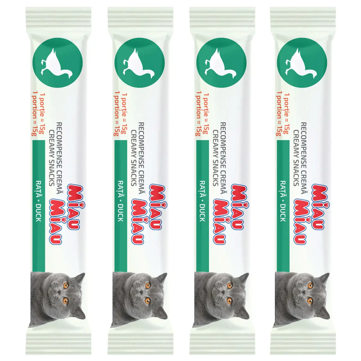 MIAU MIAU Creamy Snacks, Rata, recompense fara cereale pisici, (piure), 60g - Image 3