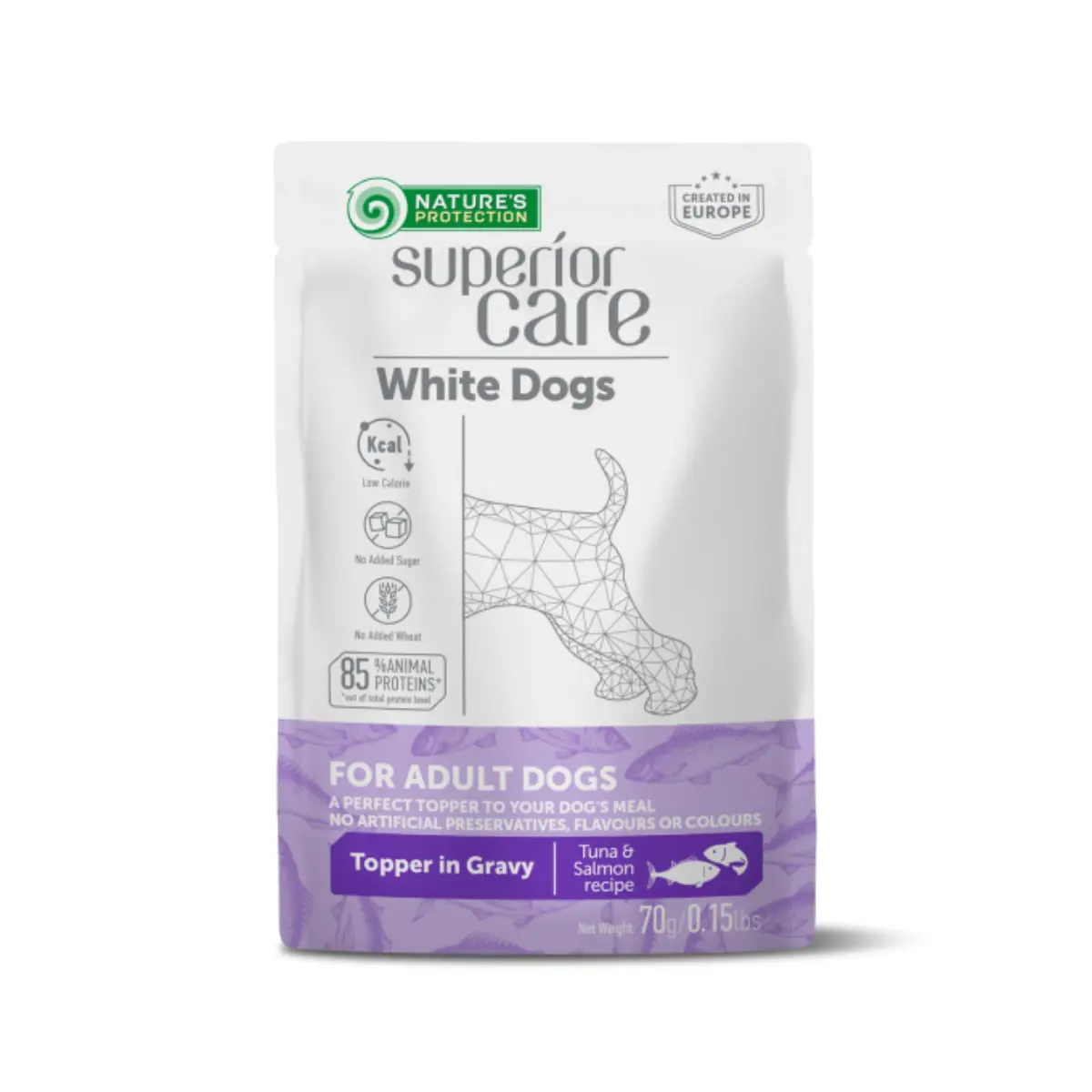 NATURES PROTECTION Superior Care White Dogs, XS-XL, Ton si Somon, plic hrana umeda caini, (topping), 70g - Image 2